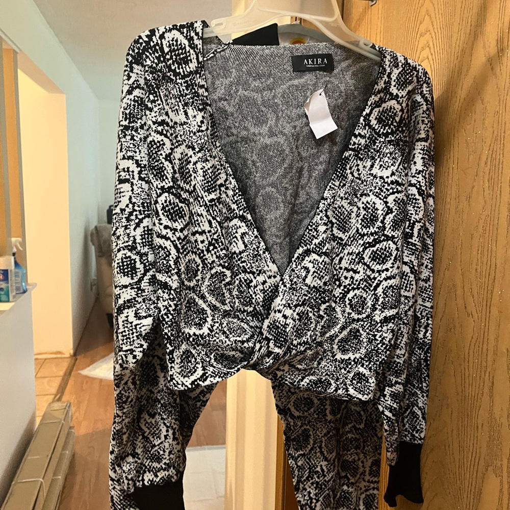 Black and white two-piece stretchy outfit